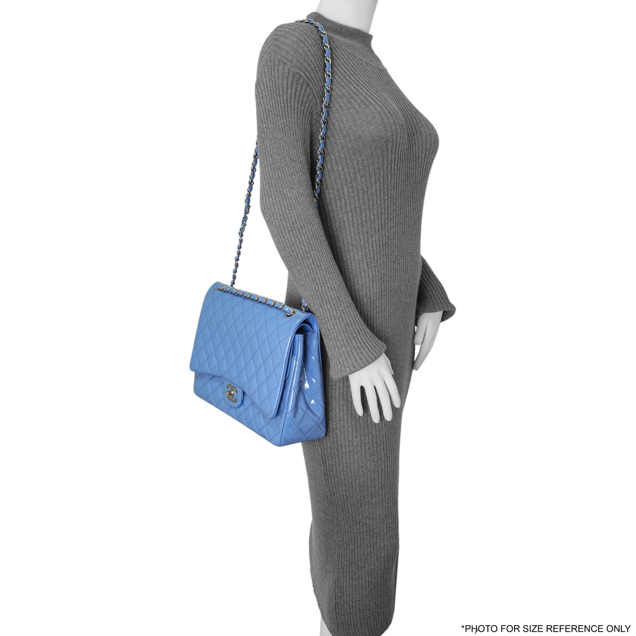 Exclusive Chanel Light Blue Patent Maxi Classic Double Flap — Alternate View 7