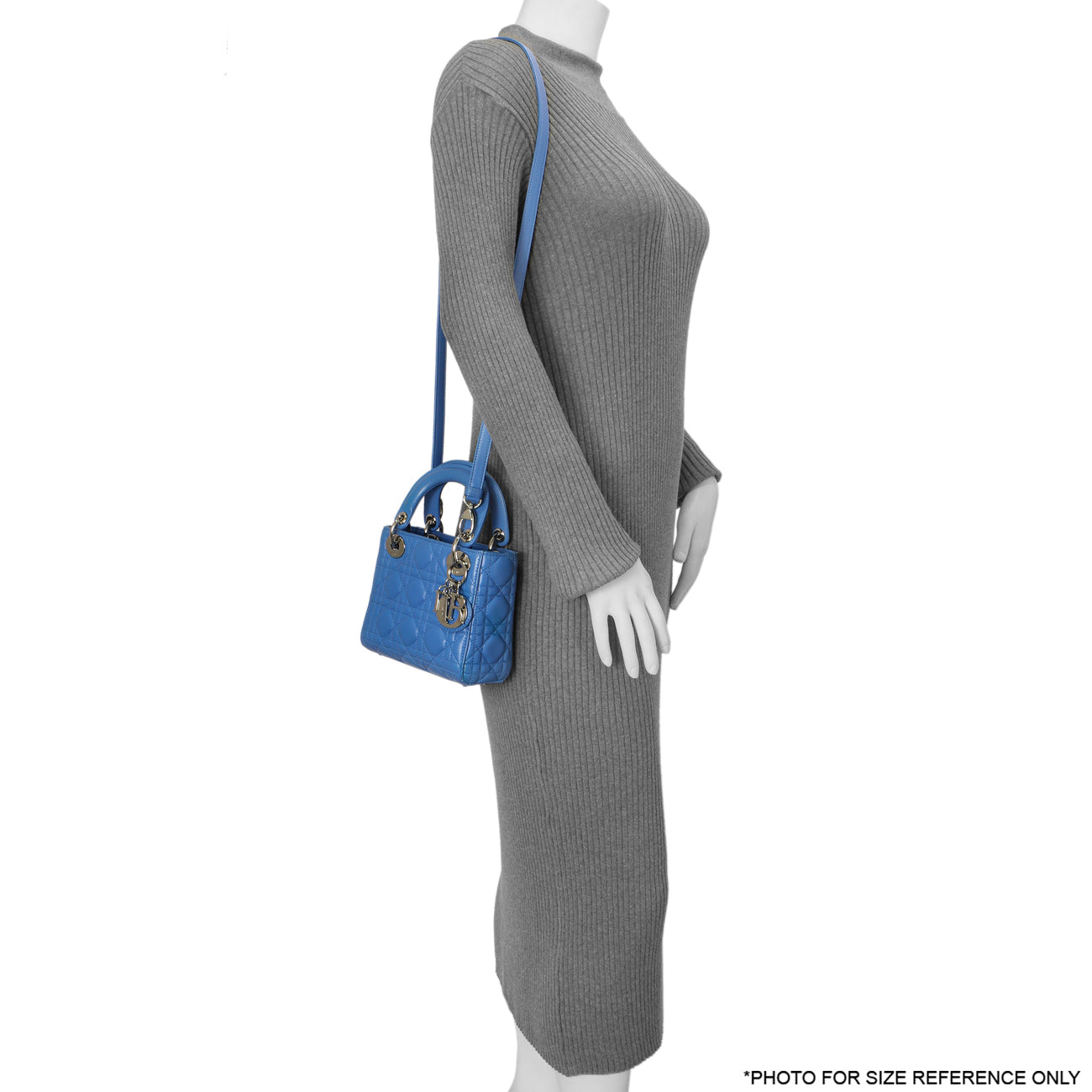 Exclusive Christian Dior Blue Lambskin Cannage Mini Lady Dior — Alternate View 13