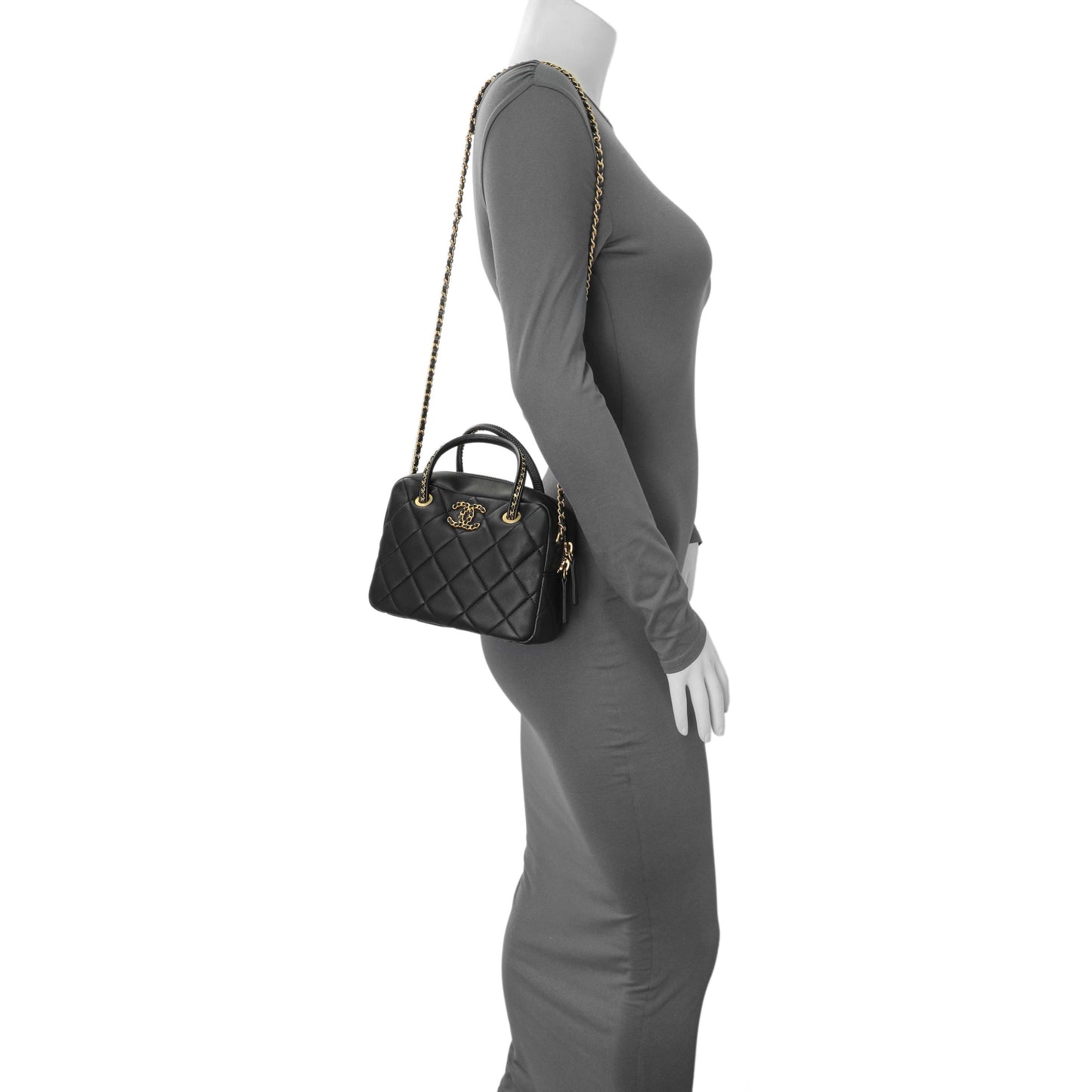 Exclusive Chanel Black Lambskin Mini Bowling Bag — Alternate View 7