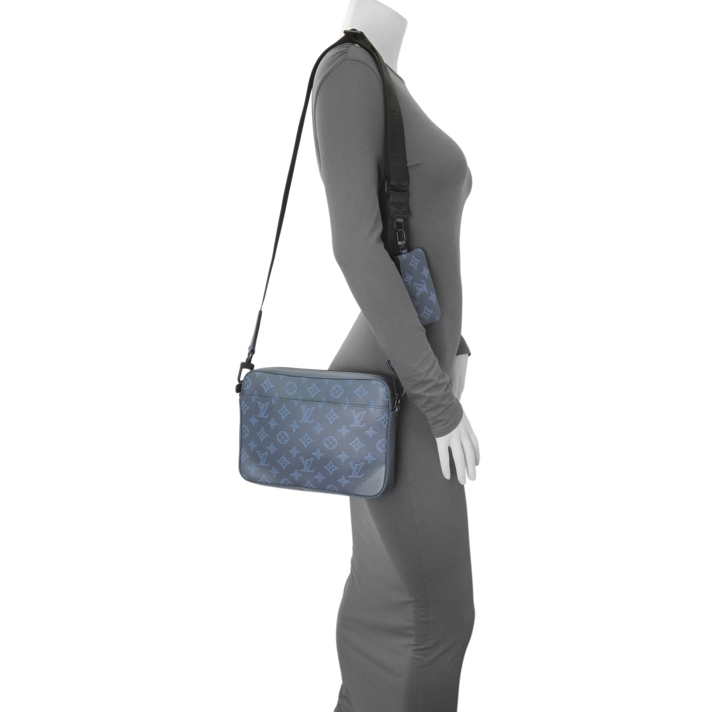 Exclusive Louis Vuitton Navy Monogram Shadow Duo Messenger — Lifestyle View