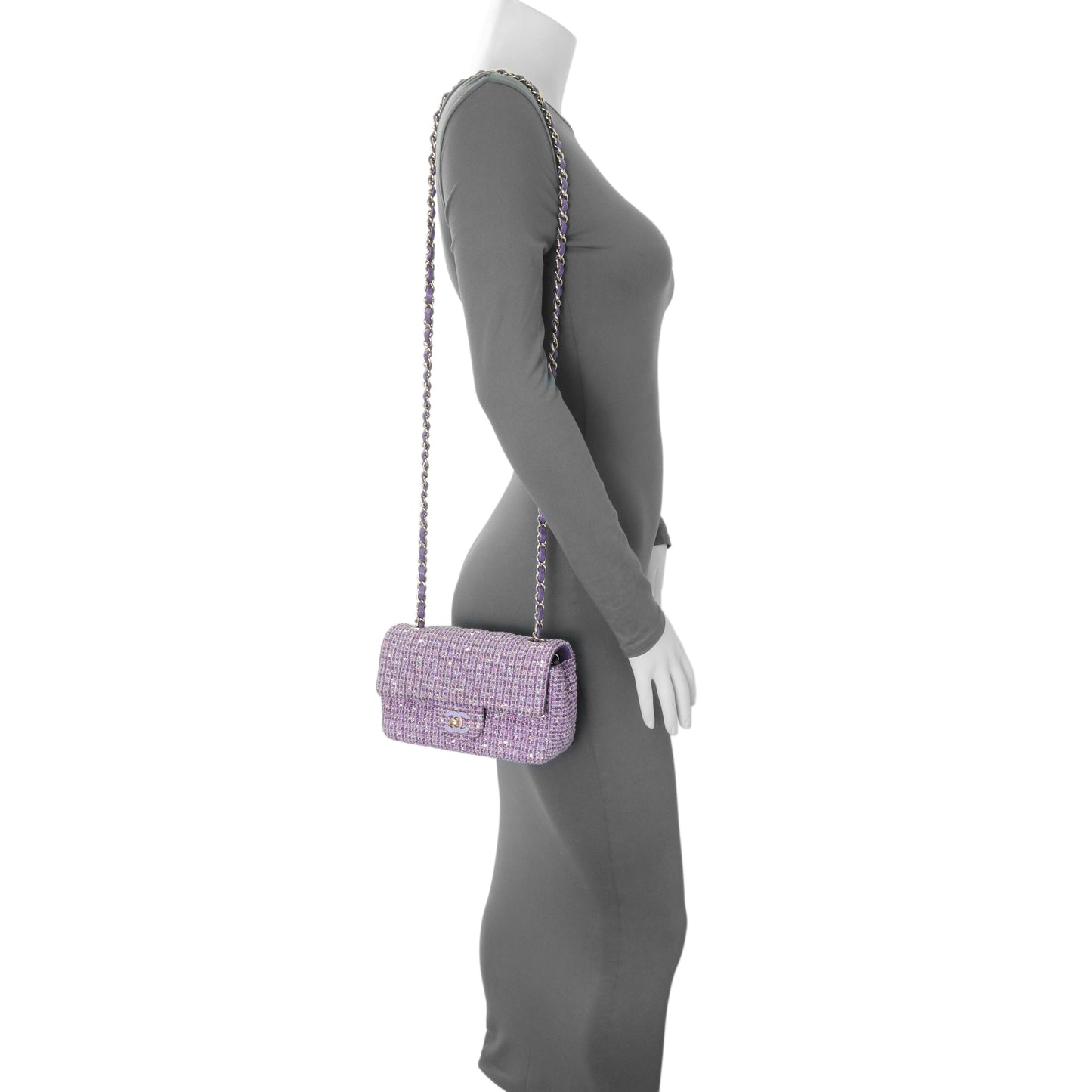 Exclusive Chanel Purple Tweed Sequin Mini Rectangular Flap — Alternate View 11