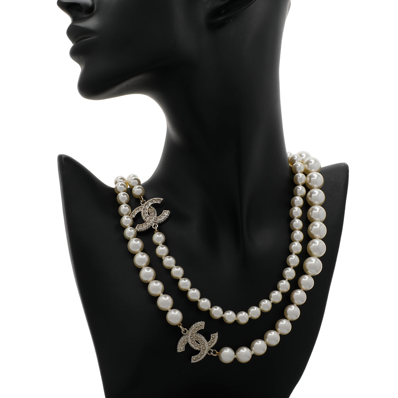 Exclusive Chanel Pearl Crystal CC Long Necklace — Back View