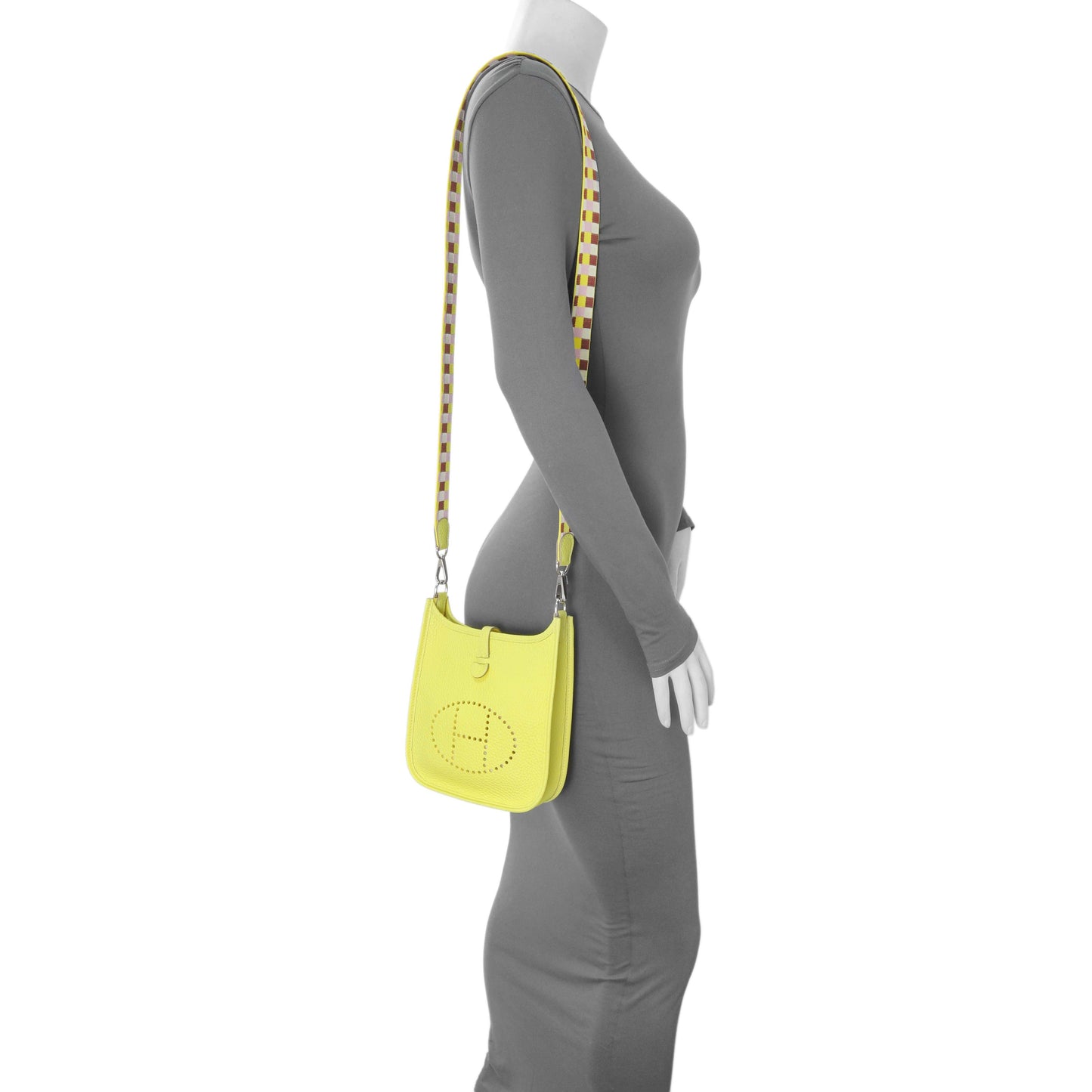 Exclusive Hermes Lime Citron Taurillon Clemence Maxi Quadrille Evelyne TPM — Alternate View 7