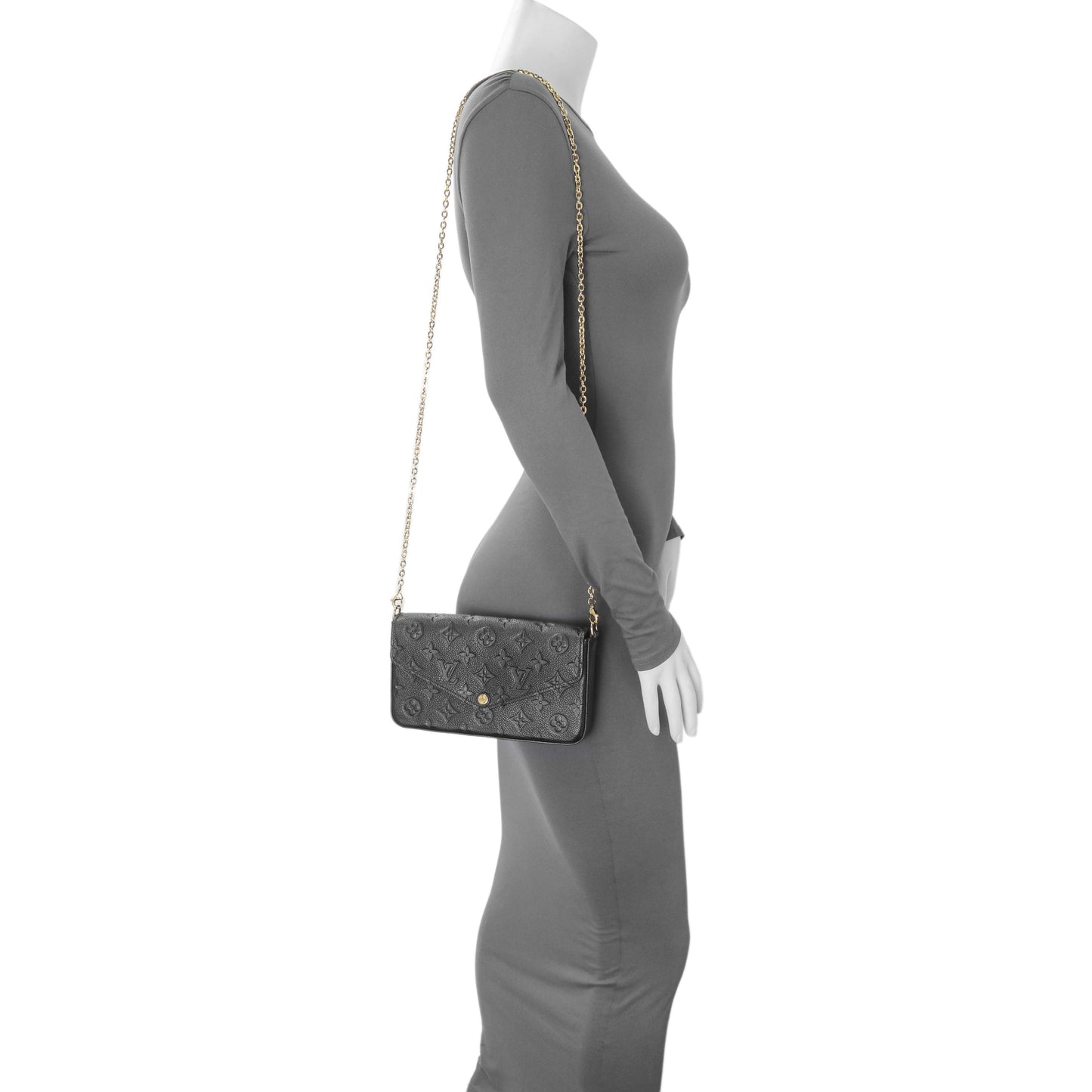 Exclusive Louis Vuitton Black Empreinte Pochette Felicie Chain Wallet — Lifestyle View