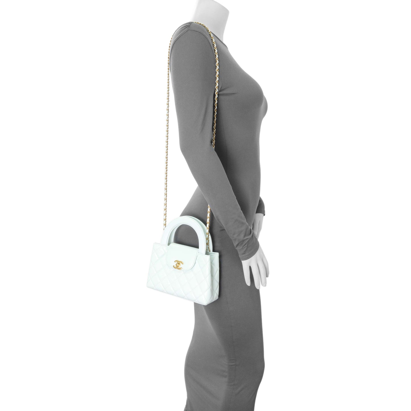 Exclusive Chanel Light Blue Shiny Aged Calfskin Quilted Nano Kelly Shopper — Alternate View 7