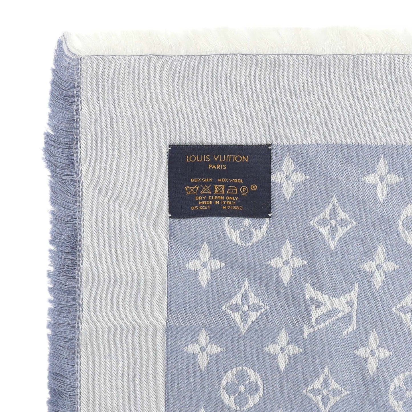 Exclusive Louis Vuitton Blue Silk Wool Monogram Shawl — Top View