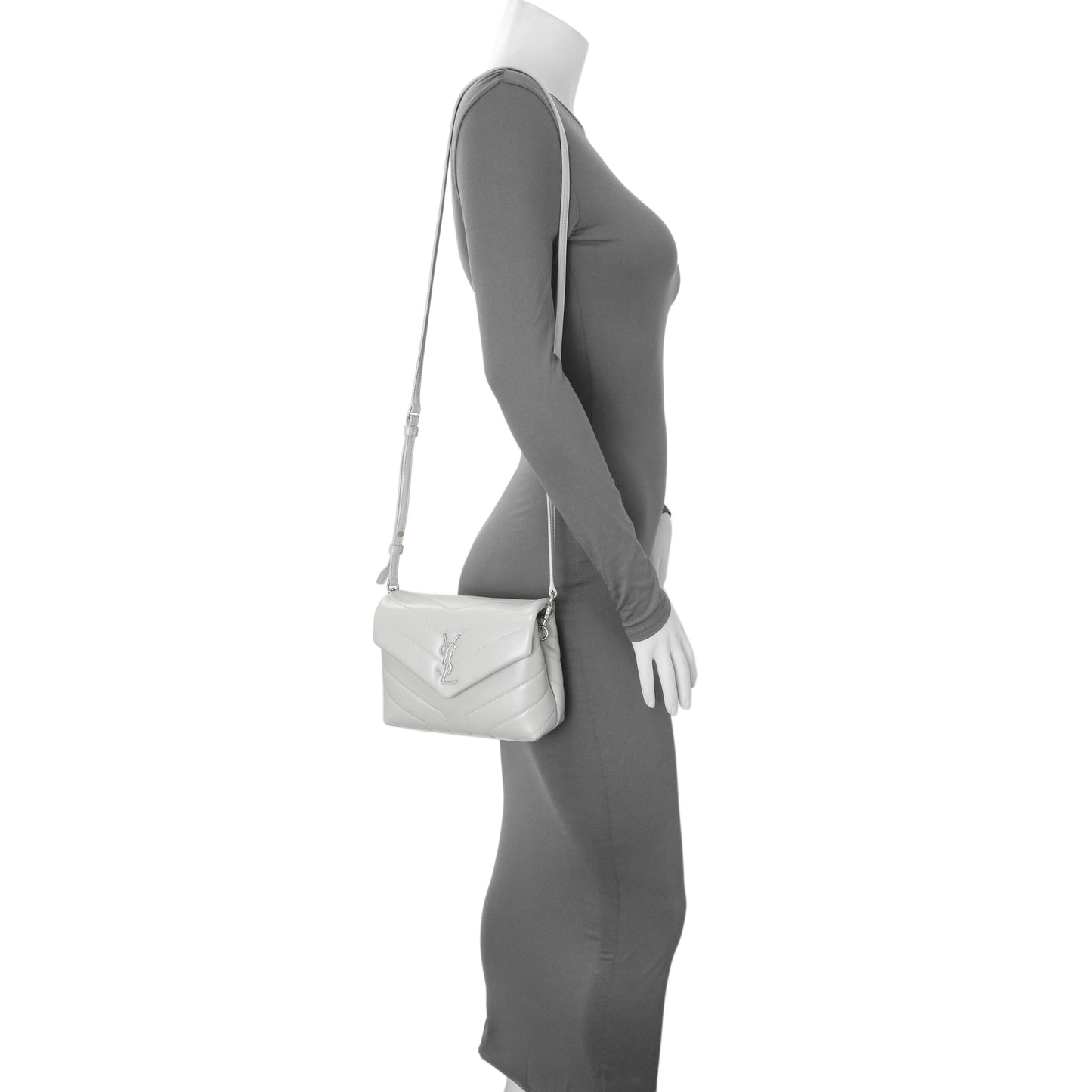 Exclusive Saint Laurent Grey Calfskin Monogram Toy Loulou Crossbody — Alternate View 9