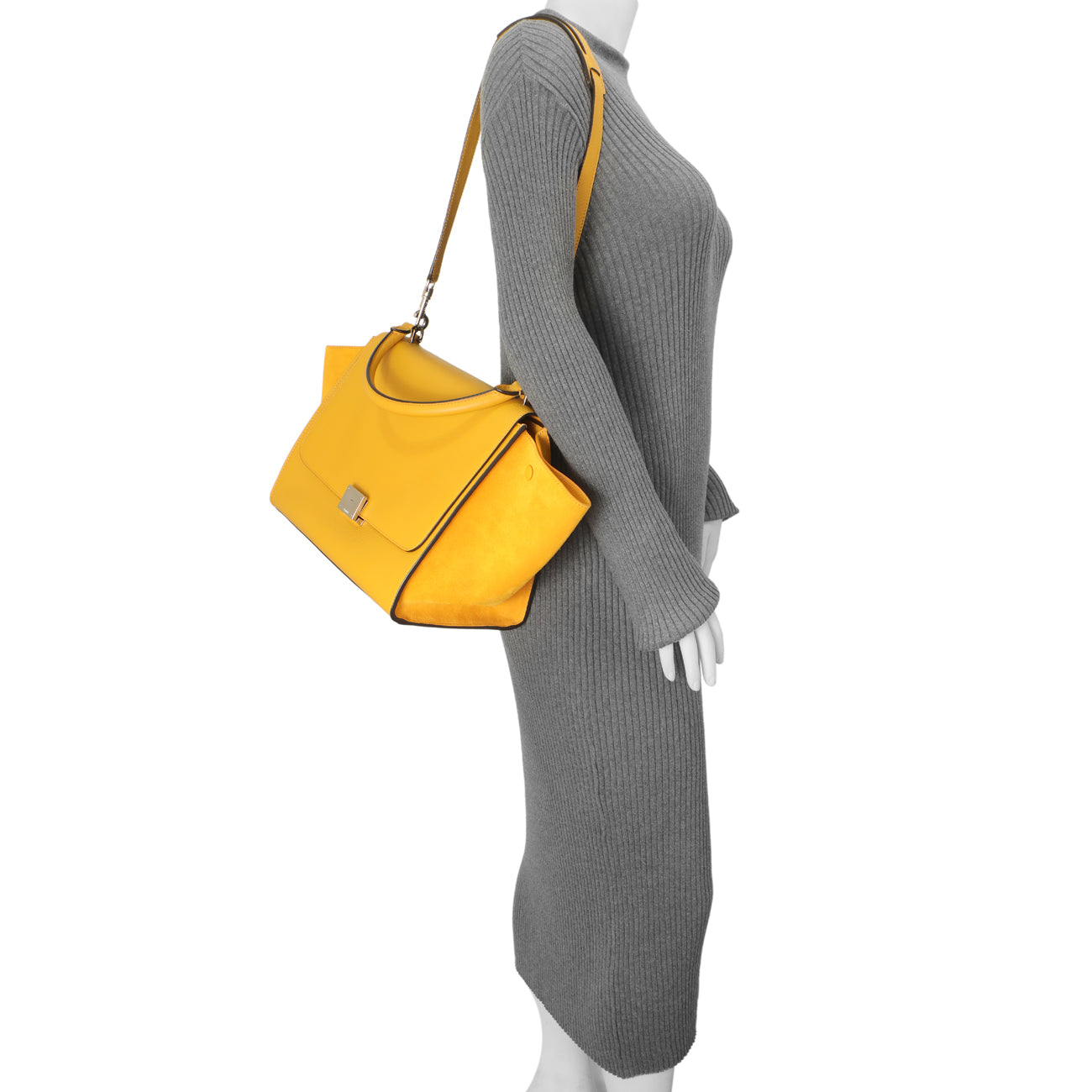 Exclusive Celine Yellow Drummed Calfskin Suede Medium Trapeze — Alternate View 8