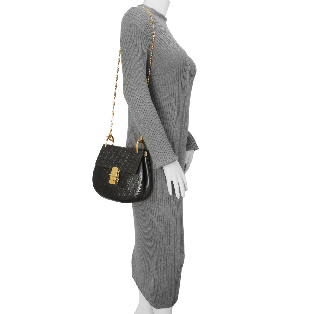 Exclusive Chloe Black Diamond Embossed Lambskin Drew Shoulder Bag — Alternate View 8