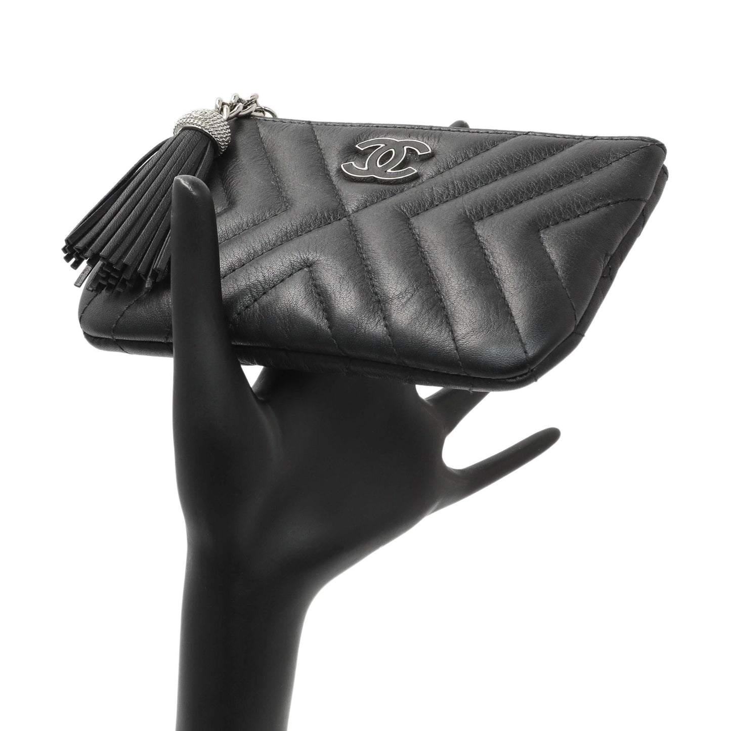 Exclusive Chanel Black Calfskin Tassel Small Cosmetic Pouch — Alternate View 11