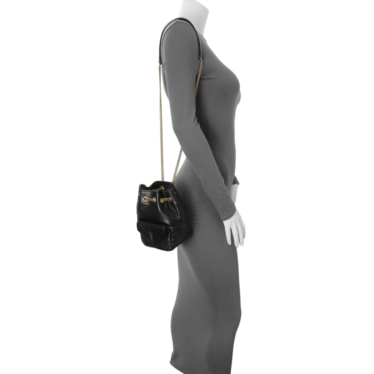 Exclusive Saint Laurent Black Lambskin Matelasse Monogram Joe Nano Bucket Bag — Alternate View 7