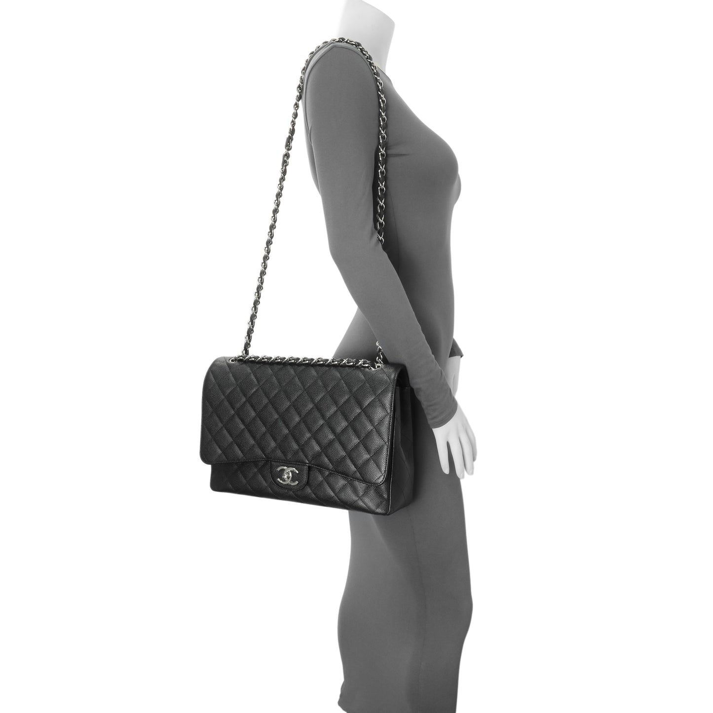 Exclusive Chanel Black Quilted Caviar Maxi Double Flap — Alternate View 7