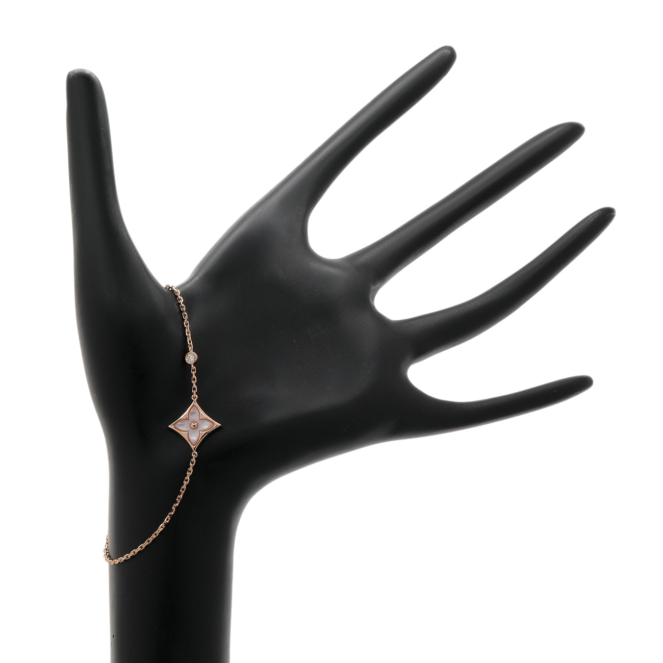 Exclusive Louis Vuitton 18K Pink Gold Diamond Mother of Pearl Color Blossom BB Star Bracelet — Back View