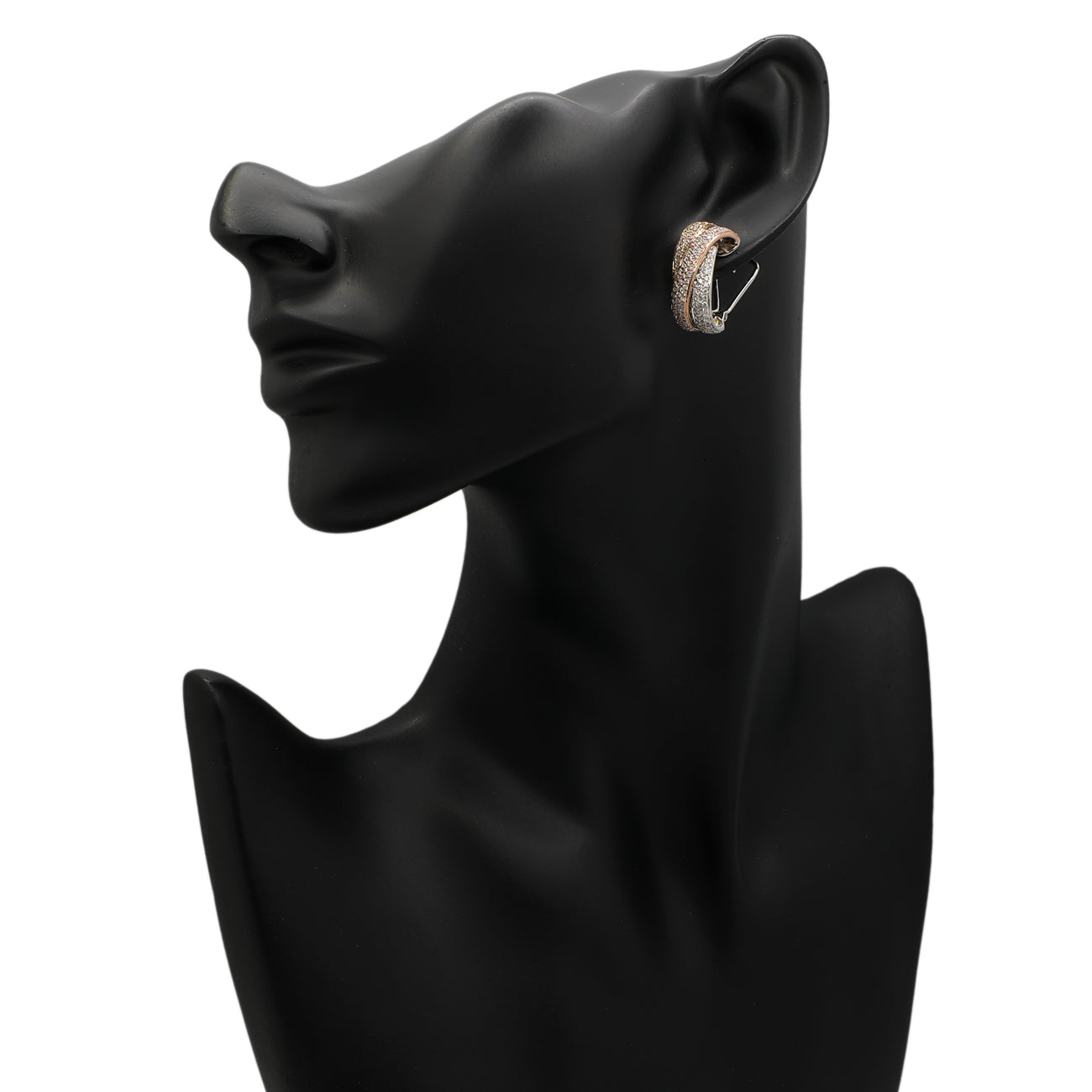 Exclusive 18K Tri Color Gold 2.03 Carat Diamond Demi Hoop Earrings — Back View