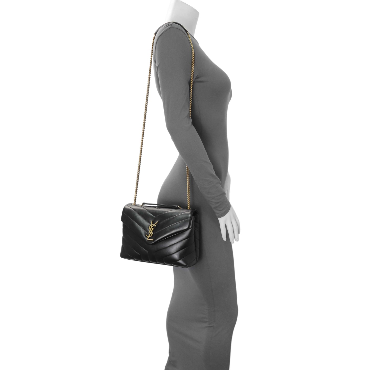 Exclusive Saint Laurent Black Calfskin Y Quilted Monogram Small Loulou Chain Satchel — Alternate View 7