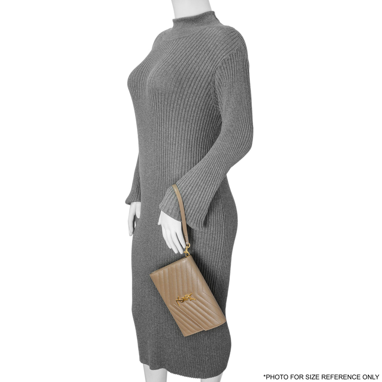 Exclusive Saint Laurent Dark Beige Grain De Poudre Matelasse Chevron Monogram Cassandre Flap Pouch — Alternate View 8