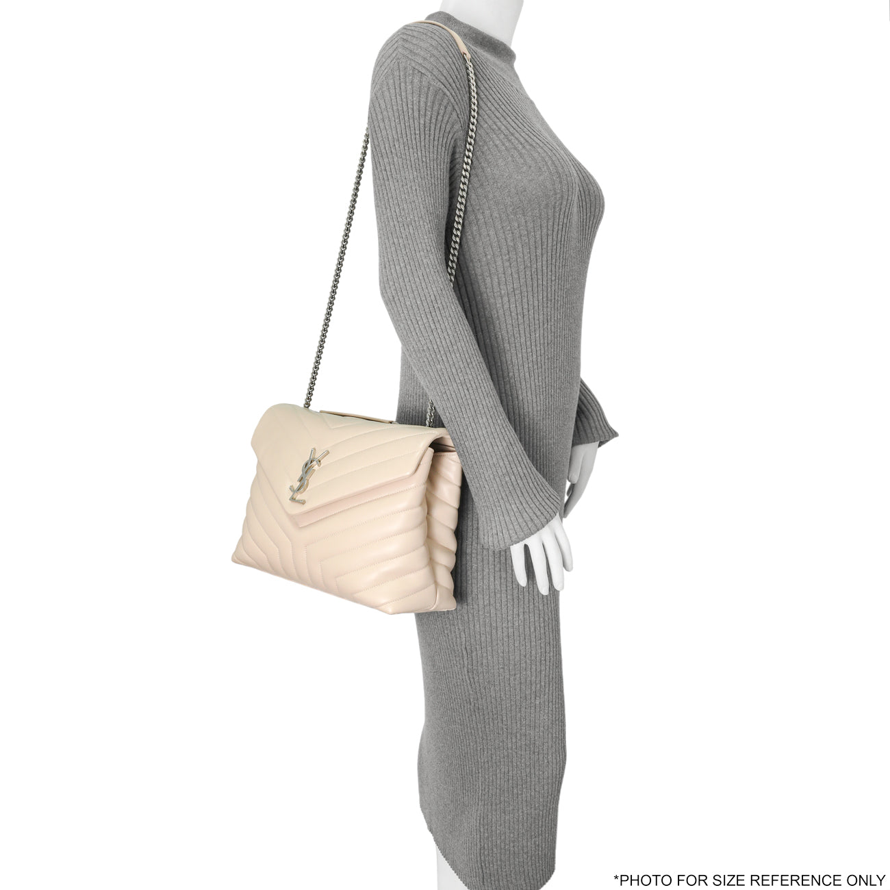 Exclusive Saint Laurent Beige Calfskin Y Quilted Monogram Medium Loulou Chain Satchel — Alternate View 7