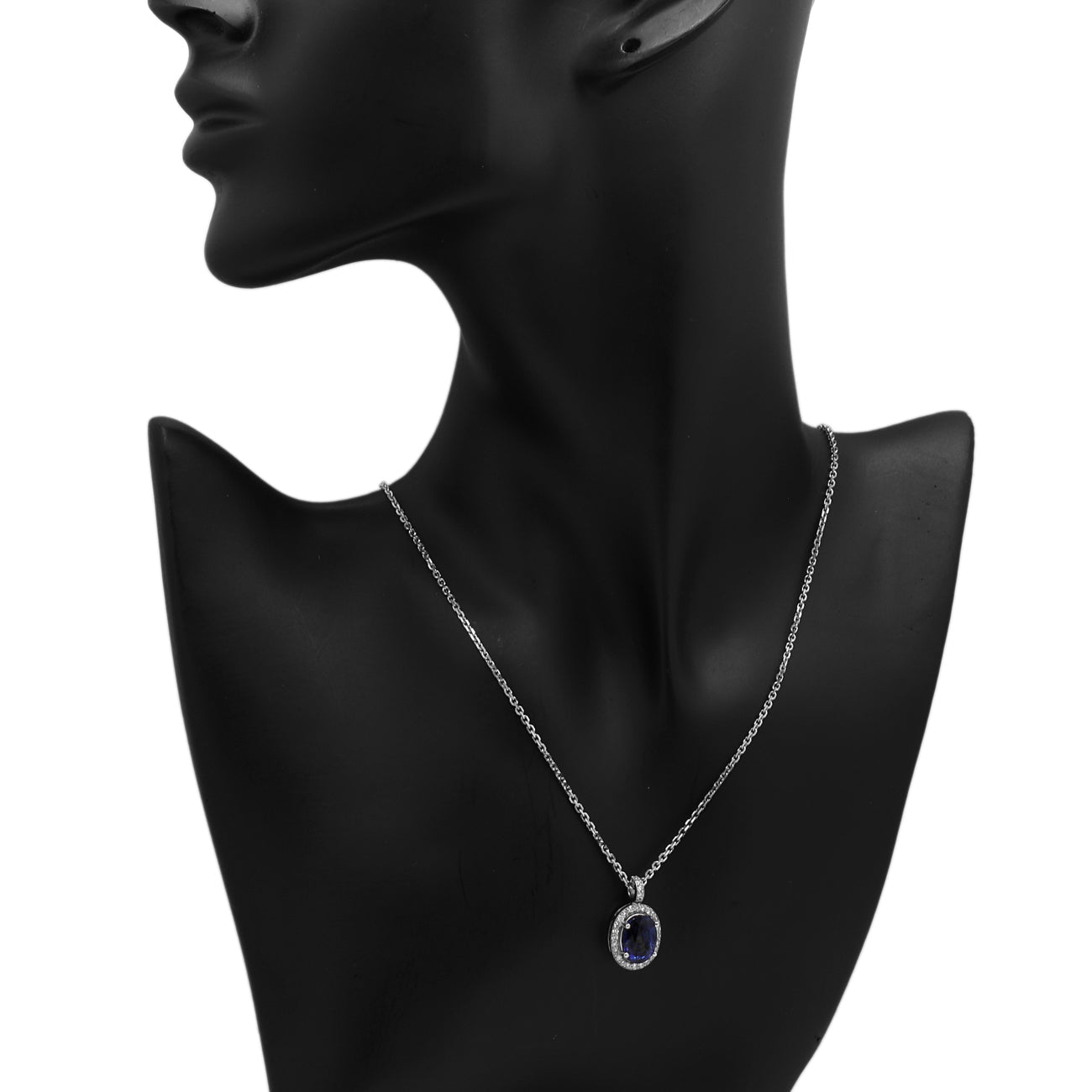 Exclusive 18K White Gold 5.08 Carat Sapphire Diamond Pendant — Back View