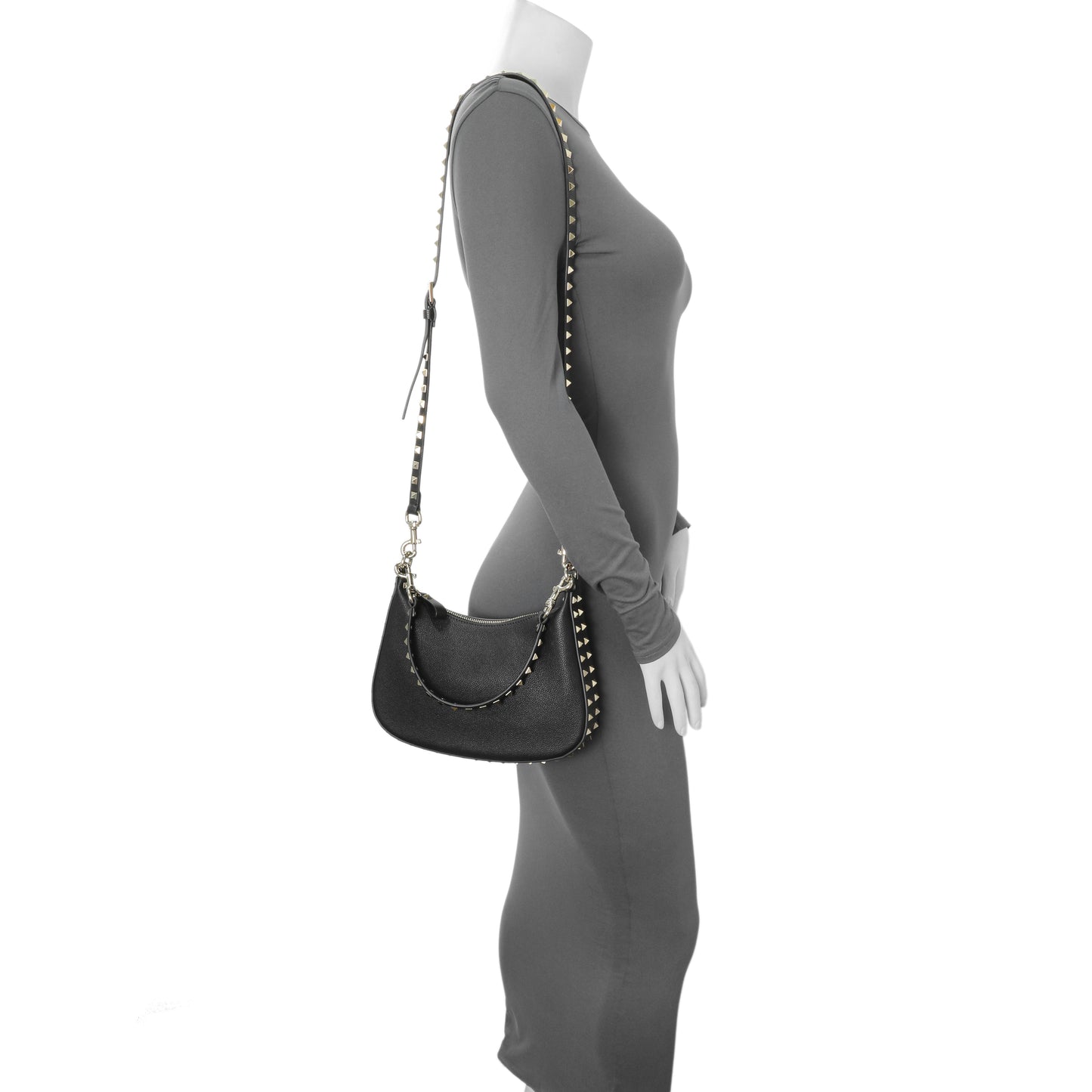 Exclusive Valentino Black Grained Calfskin Rockstud Crossbody — Lifestyle View