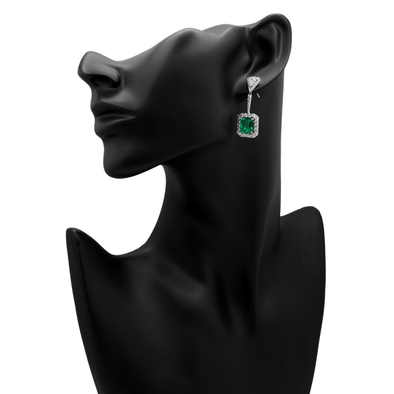 Exclusive 18K White Gold 7.33 Carat Emerald Diamond Earrings — Back View