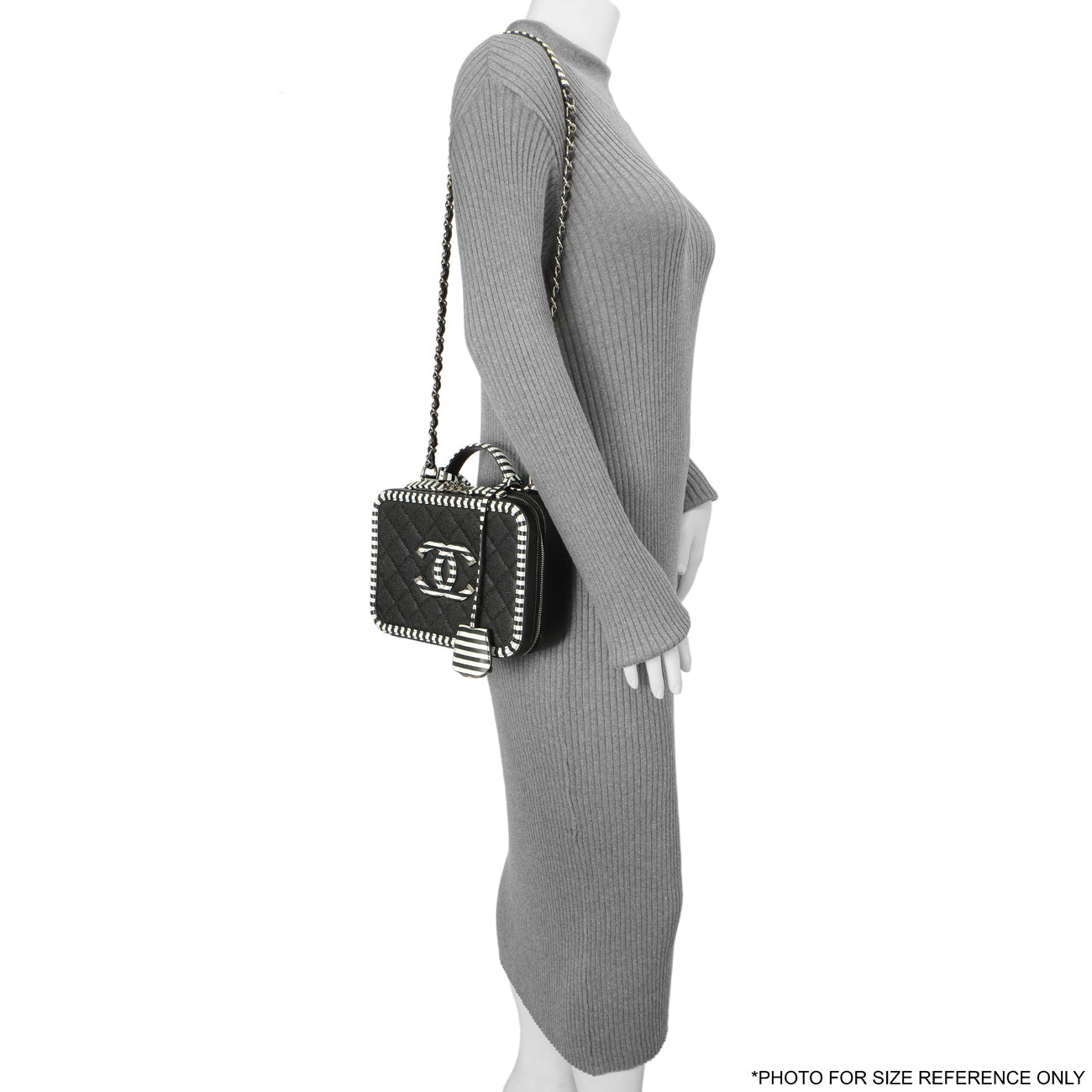 Exclusive Chanel Black Quilted Caviar Striped Medium CC Filigree Vanity Case — Alternate View 7