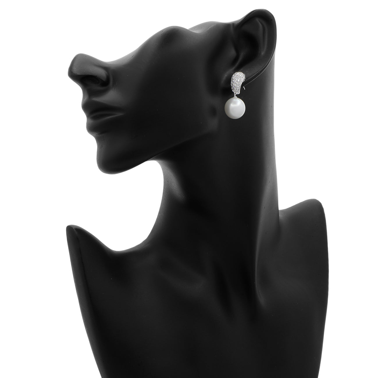 Exclusive 18K White Gold 12.6mm South Sea Pearl Diamond Earrings — Back View