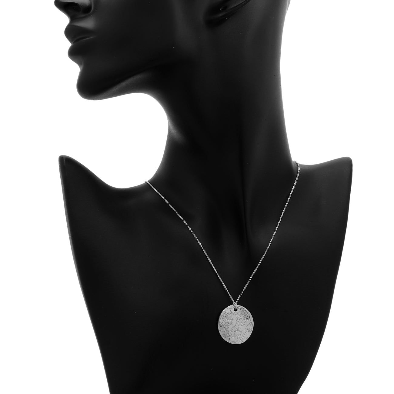 Exclusive Tiffany & Co. Sterling Silver Round Notes Pendant Necklace — Detail View