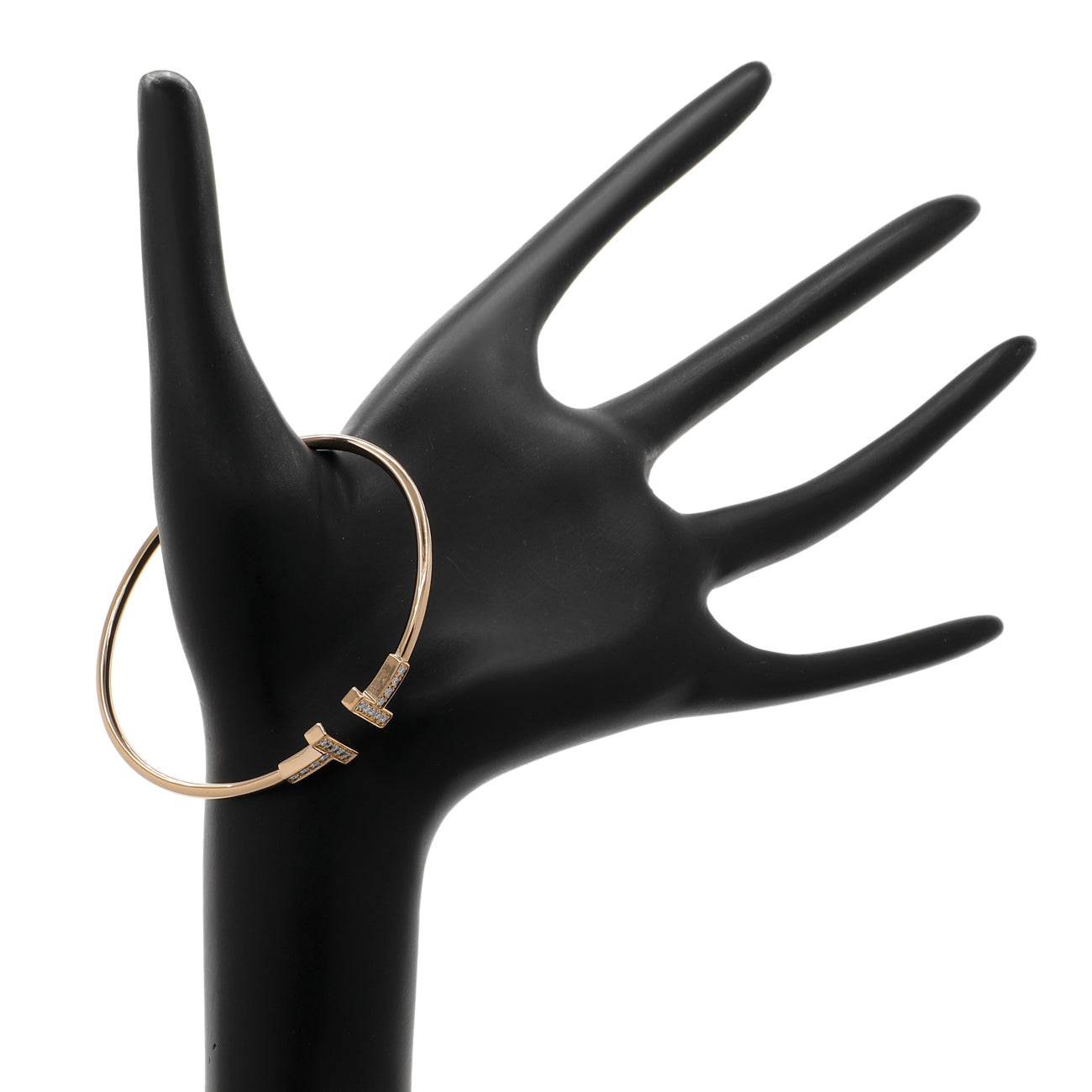Exclusive Tiffany & Co. 18K Rose Gold Diamond T Wire Bracelet — Back View