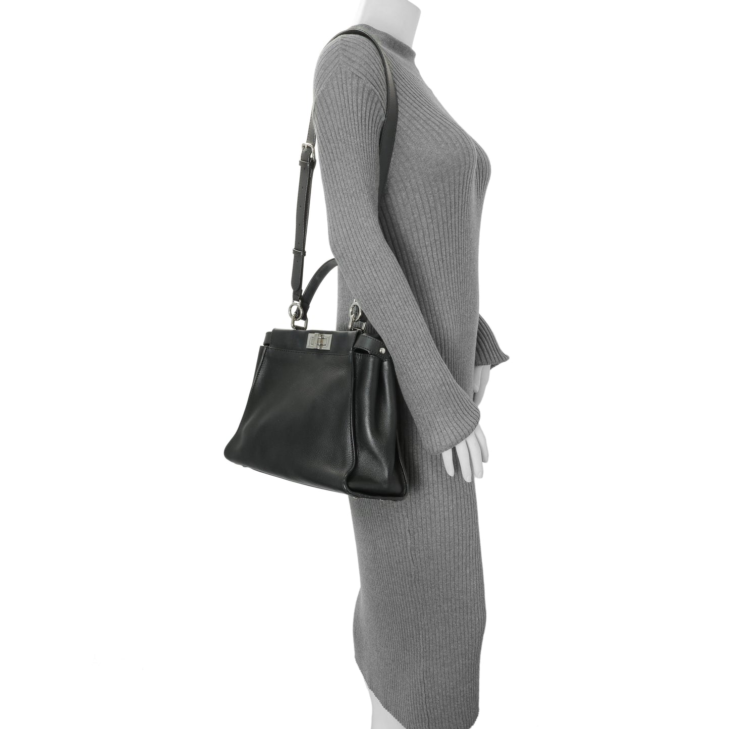 Exclusive Fendi Black Vitello Seta Snakeskin Crocodile Monster Eyes Medium Peekaboo Iconic Satchel — Alternate View 12