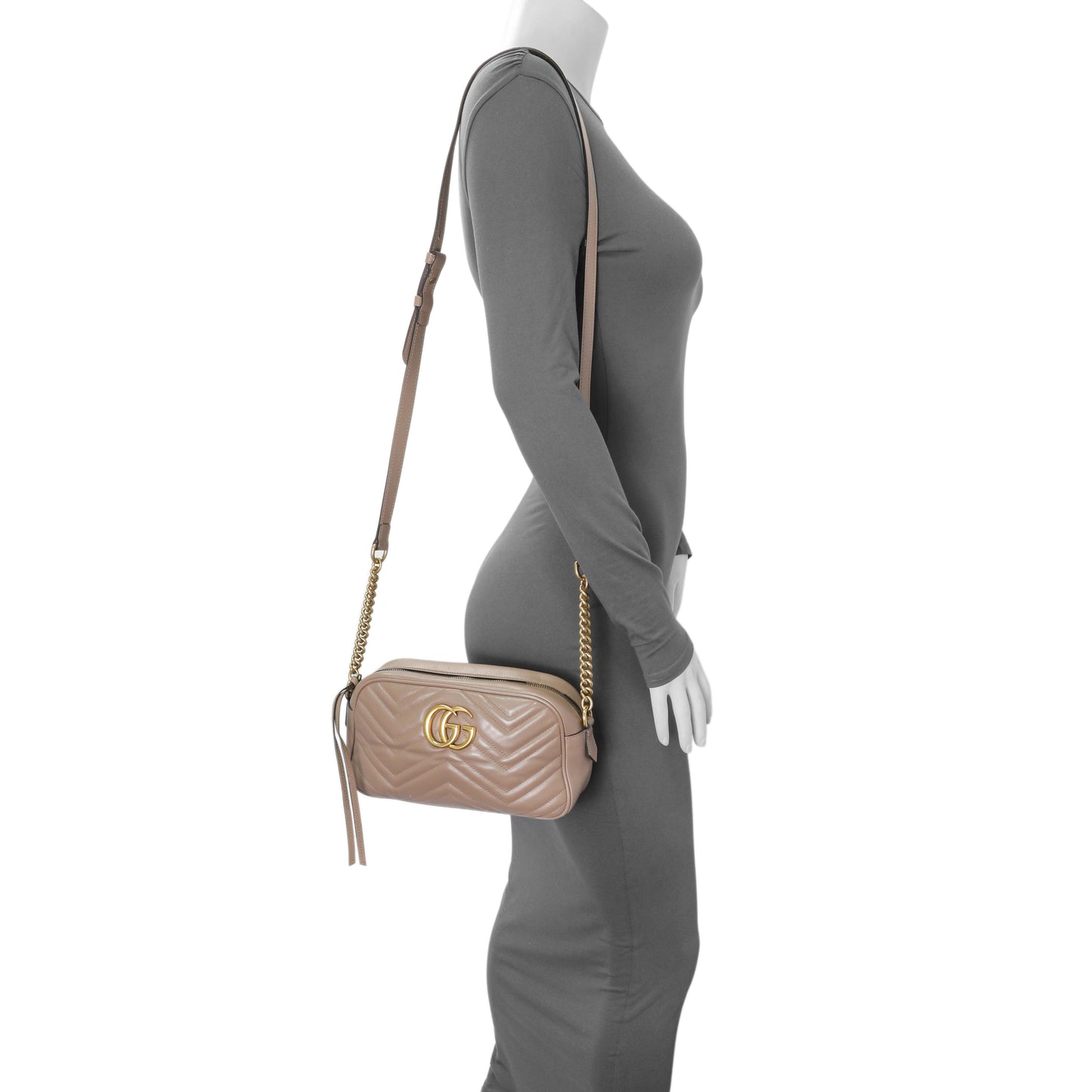 Exclusive Gucci Porcelain Rose Calfskin Matelasse Small GG Marmont Chain Shoulder Bag — Alternate View 13