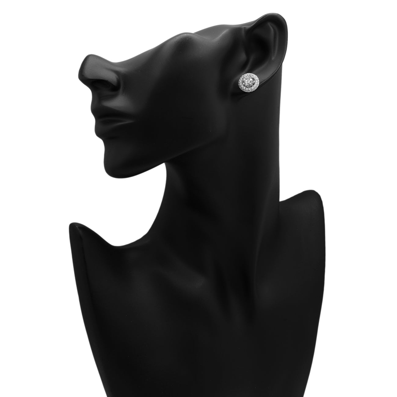 Exclusive 14K White Gold 3.18 Carat Halo Diamond Studs — Top View