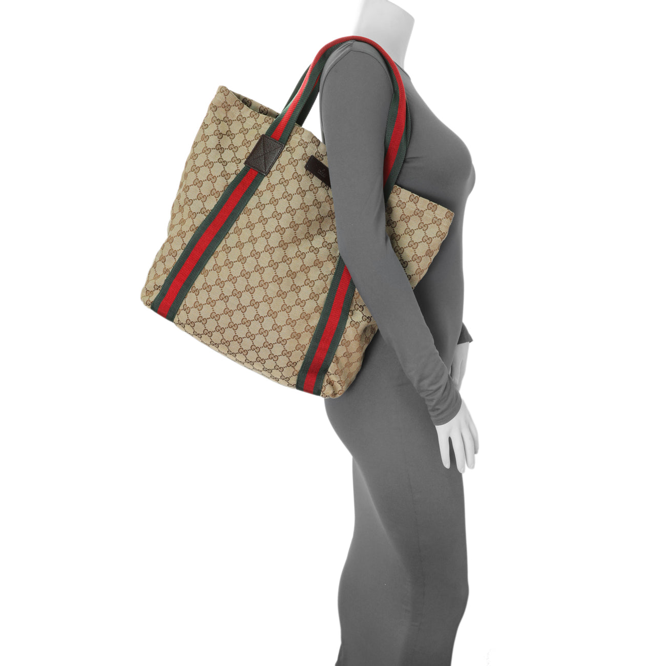 Exclusive Gucci GG Monogram Medium Web Handle Vertical Tote Dark Brown — Alternate View 7