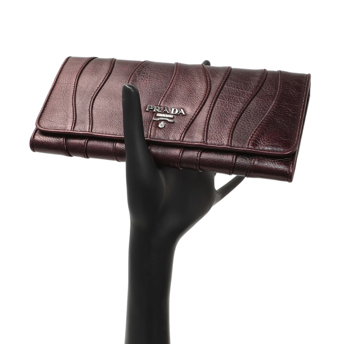 Exclusive Prada Burgundy Nappa Mordore Stripes Continental Wallet — Lifestyle View