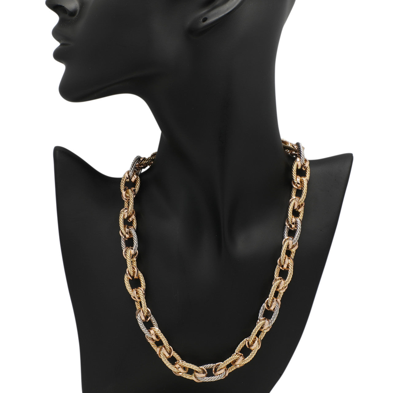 Exclusive 18K Tri-Tone Gold Link Necklace — Back View