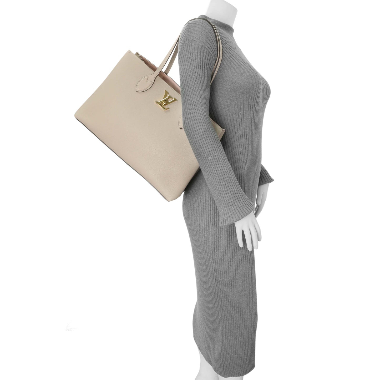 Exclusive Louis Vuitton Greige Grained Calfskin Lockme Shopper — Alternate View 10