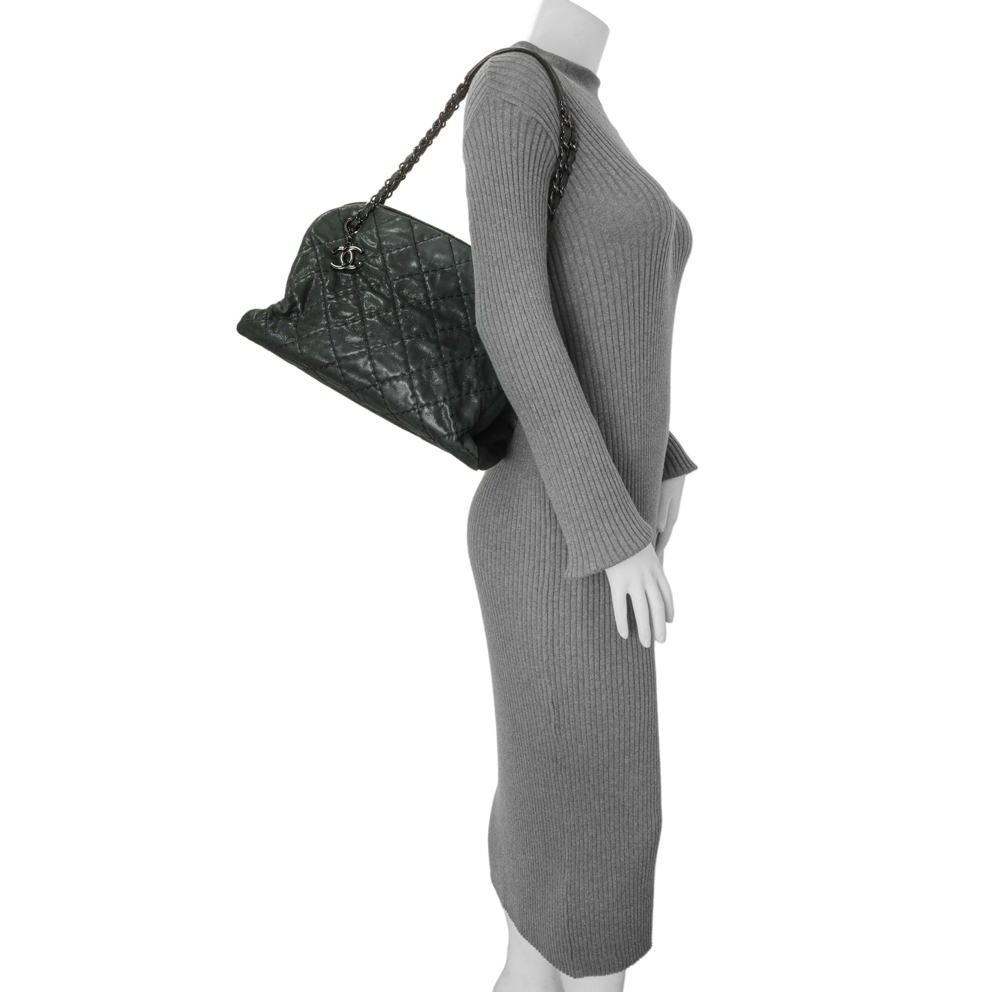 Exclusive Chanel Black Iridescent Calfskin Quilted Large Just Mademoiselle Bowling Bag — Alternate View 11