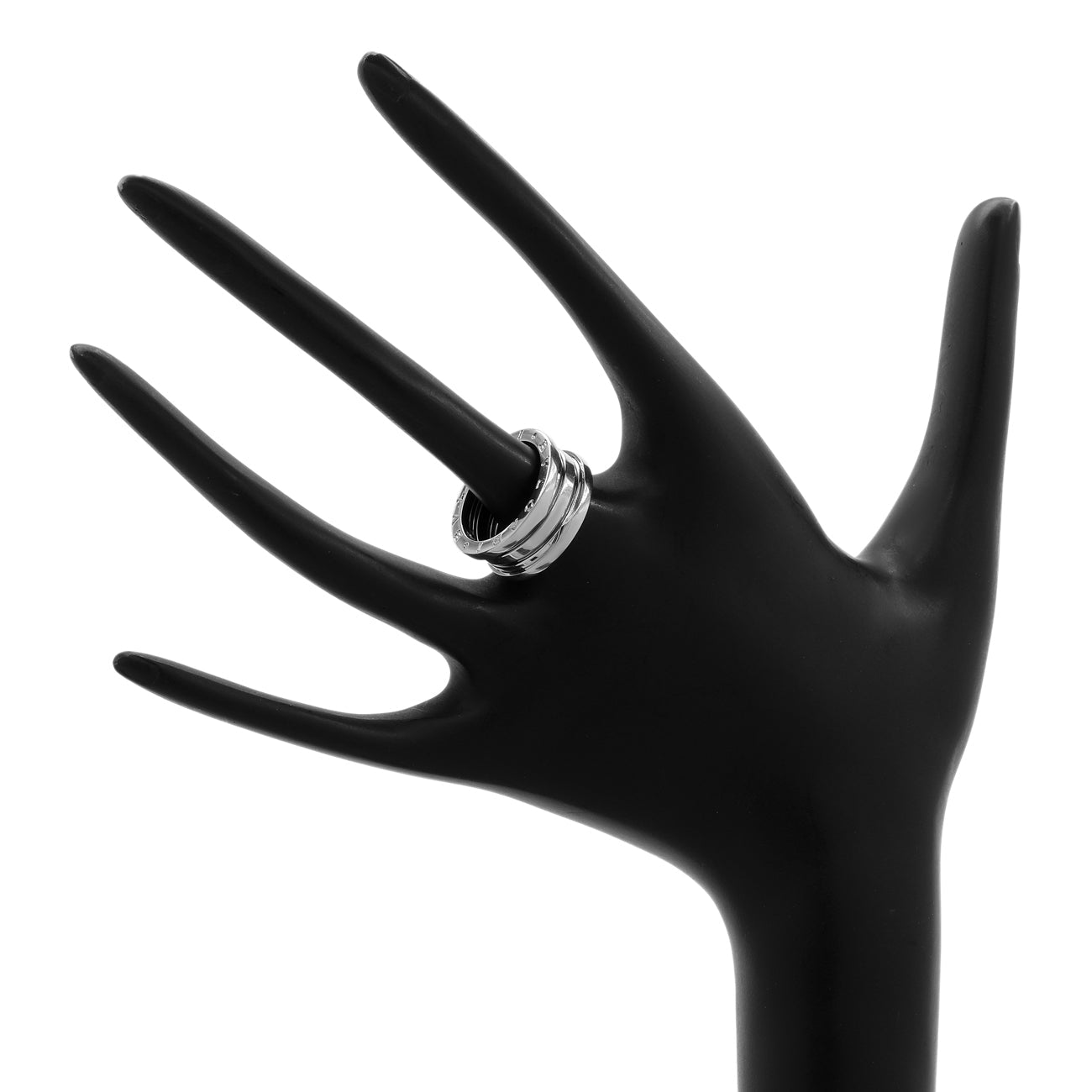 Exclusive Bulgari 18K White Gold B.zero1 Three-Band Ring — Back View