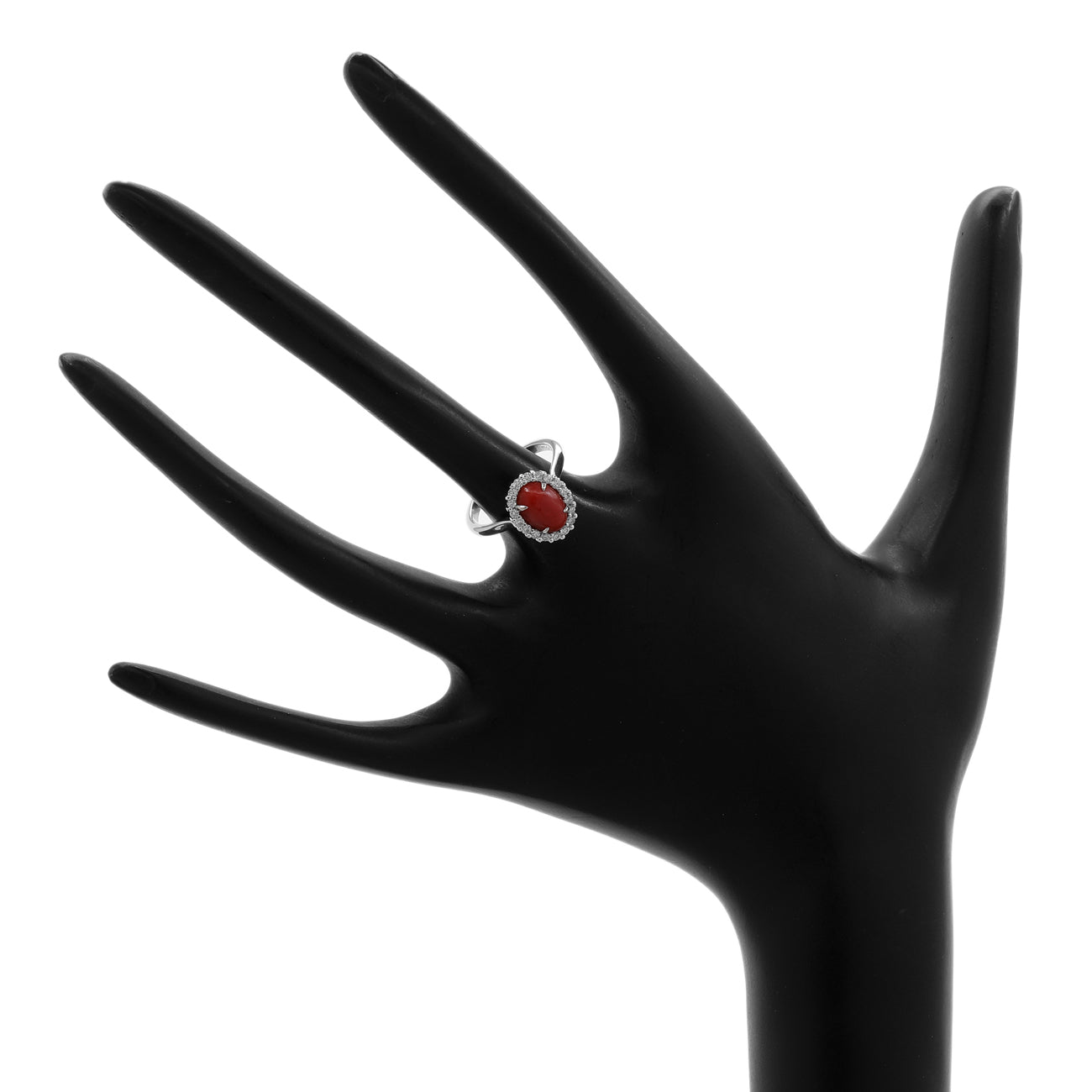 Exclusive 18K White Gold Cabochon Coral Halo Diamond Ring — 3.75 — Top View