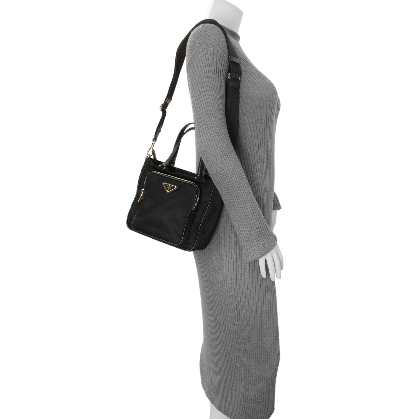Exclusive Prada Black Tessuto Front Pocket Bag — Lifestyle View