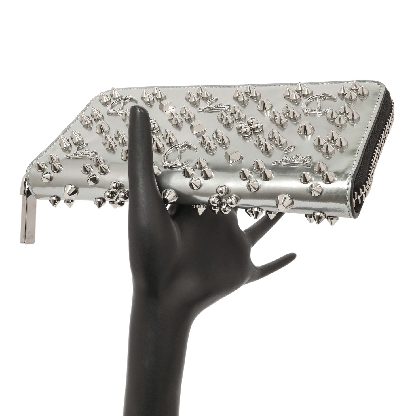 Exclusive Christian Louboutin Silver Patent Leather Panettone Spiked Zip Around Wallet — Alternate View 8