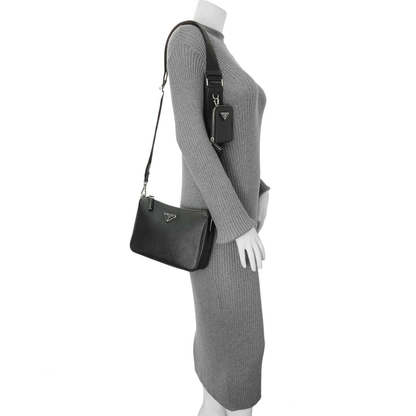 Exclusive Prada Black Saffiano Travel Crossbody Bag — Lifestyle View