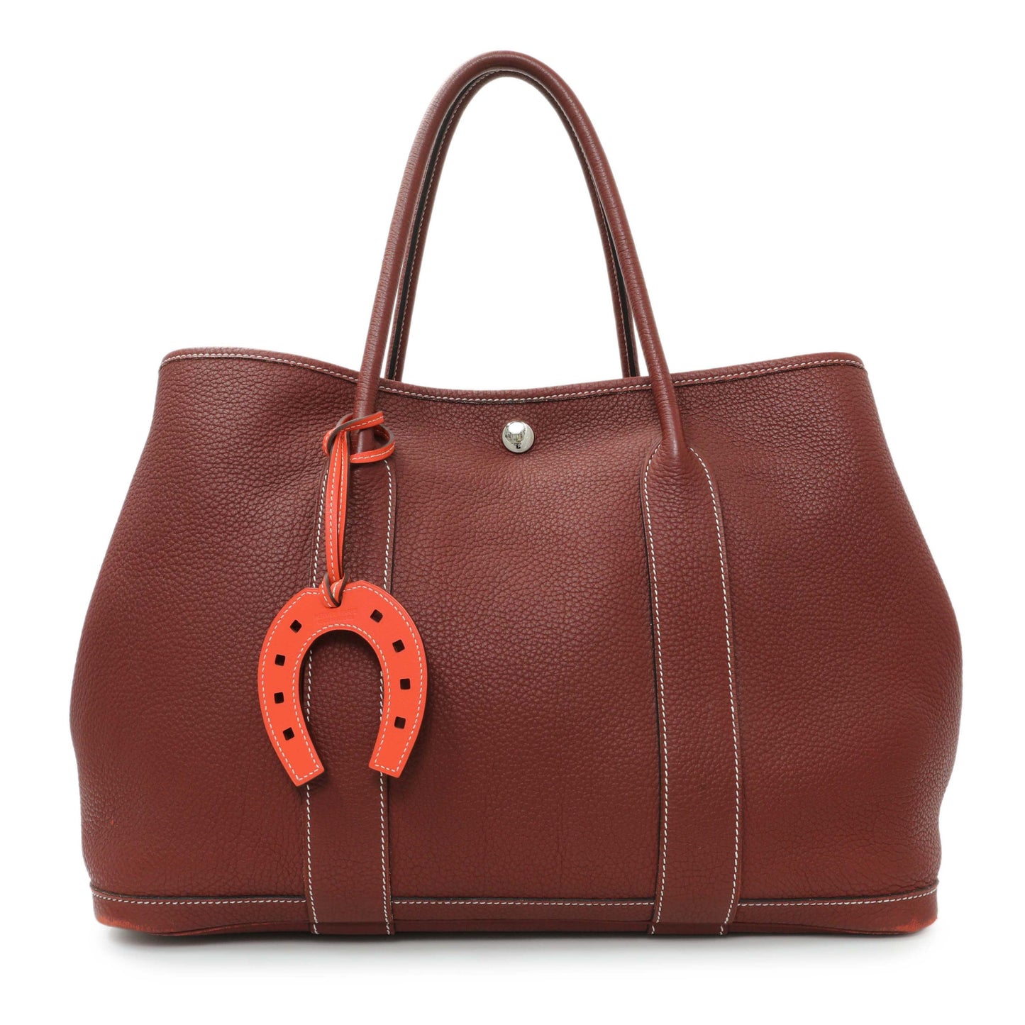 Exclusive Hermes Orange Swift Paddock Horseshoe Bag Charm — Back View