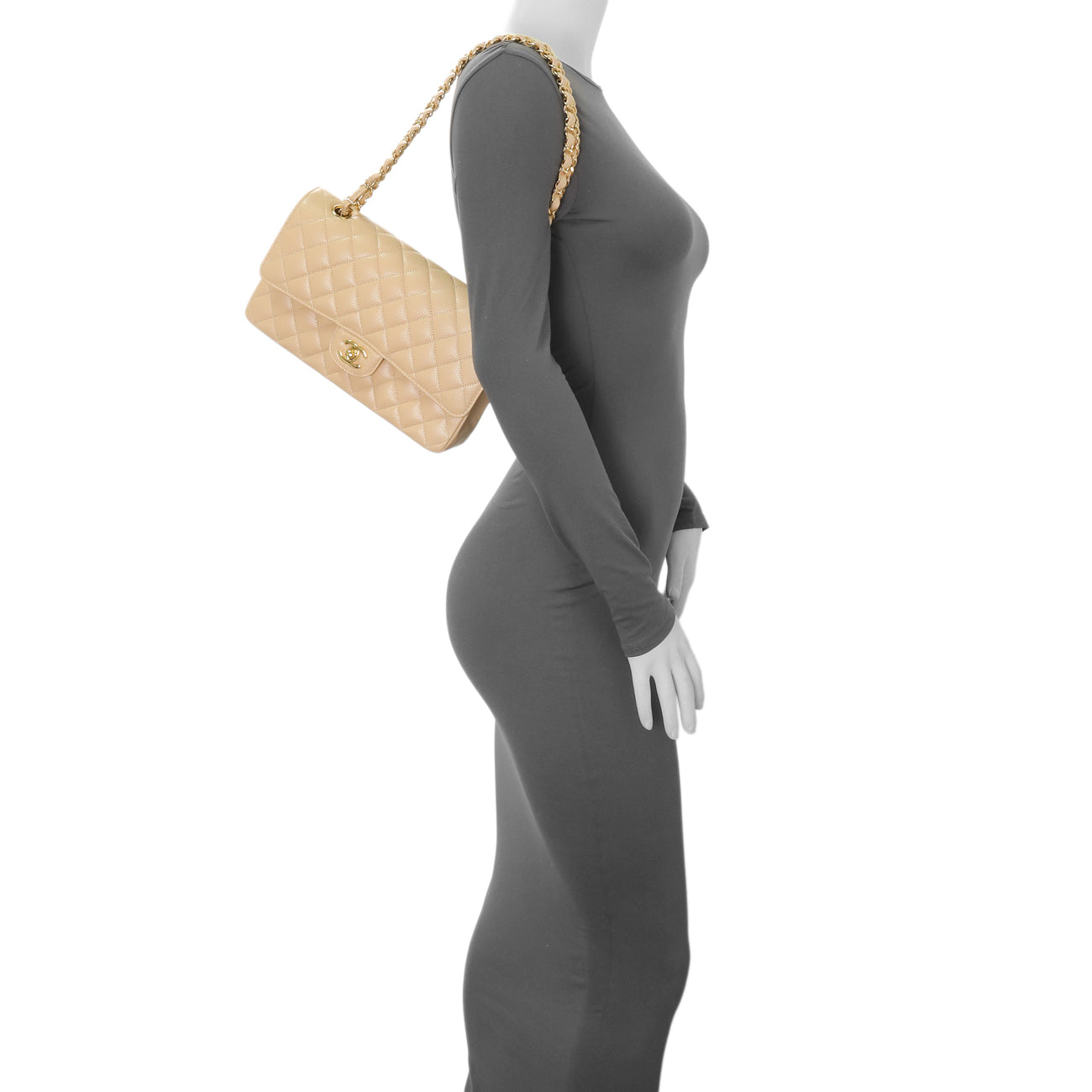 Exclusive Chanel Beige Quilted Caviar Medium Double Flap — Alternate View 7
