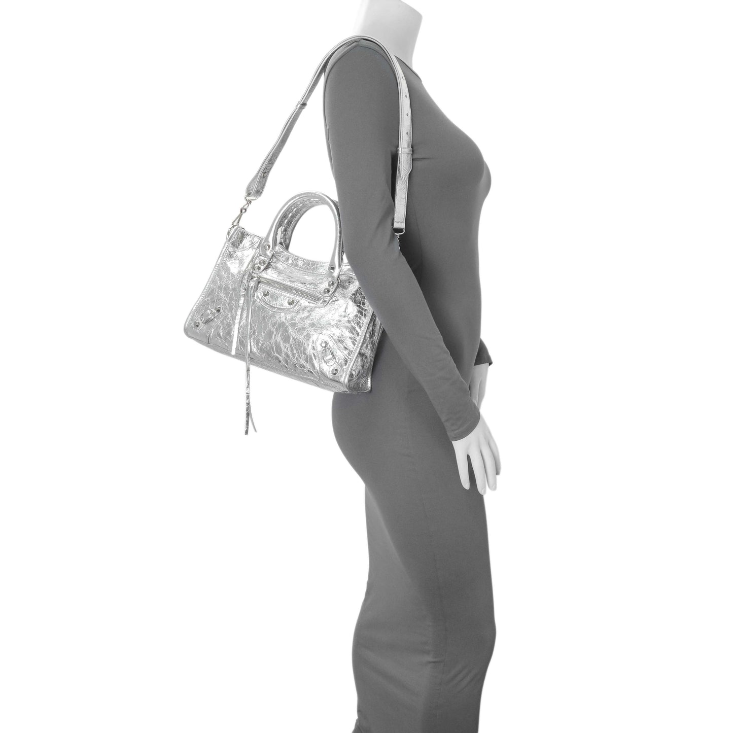 Exclusive Balenciaga Silver Agneau Small Le City — Alternate View 11