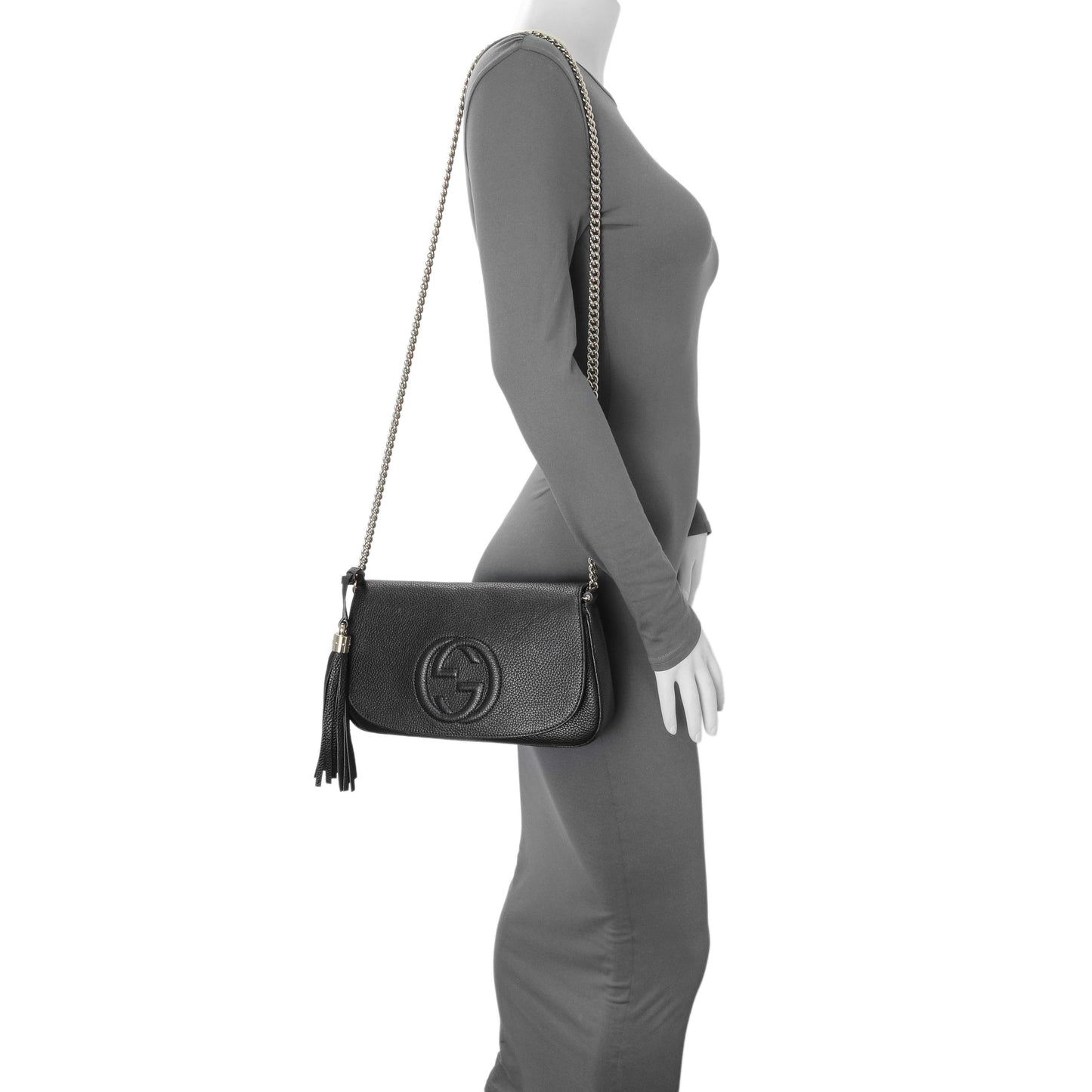 Exclusive Gucci Black Pebbled Calfskin Medium Soho Flap Crossbody — Alternate View 7