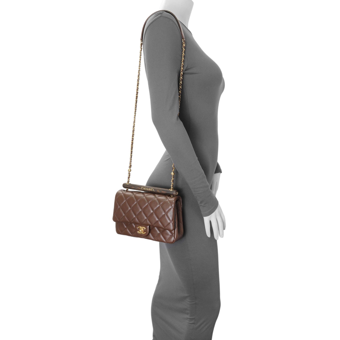 Exclusive Chanel Brown Quilted Lambskin Mini Wenge Wood Flap — Alternate View 7