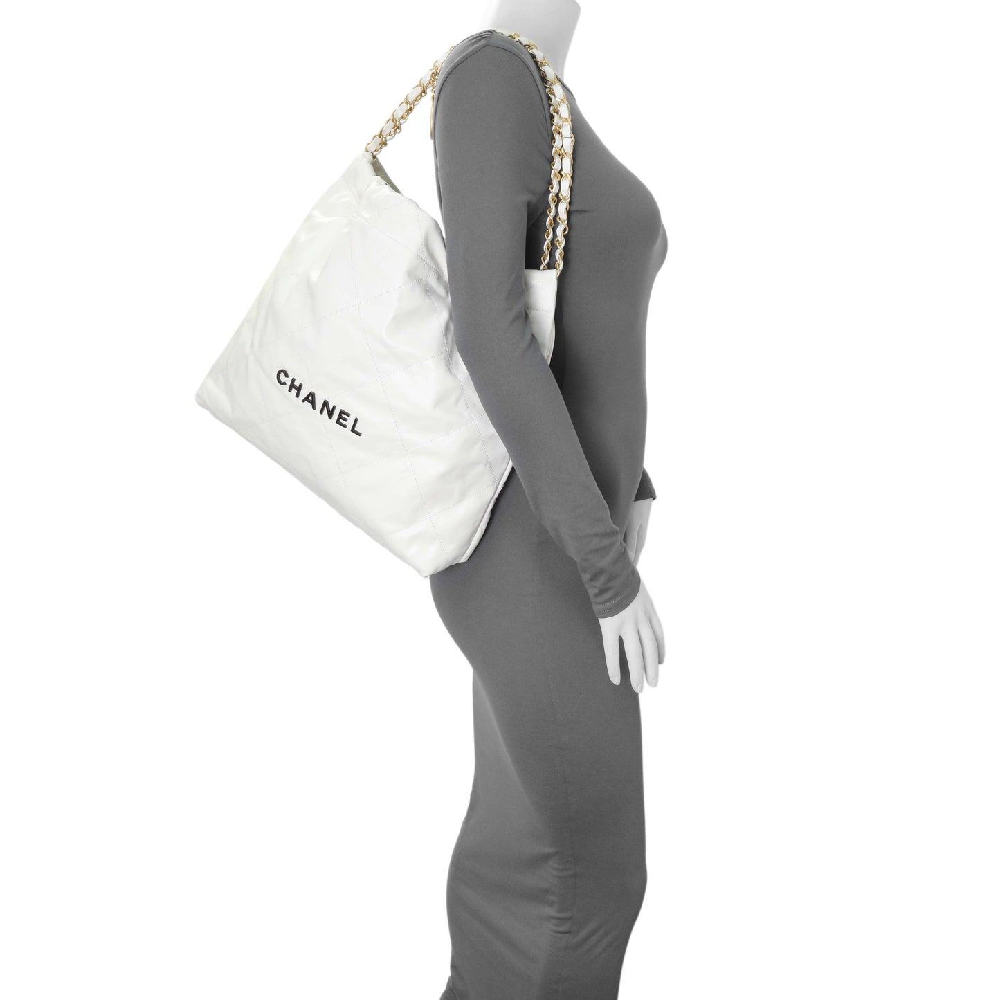 Exclusive Chanel White Shiny Calfskin Large Chanel 22 — Alternate View 11