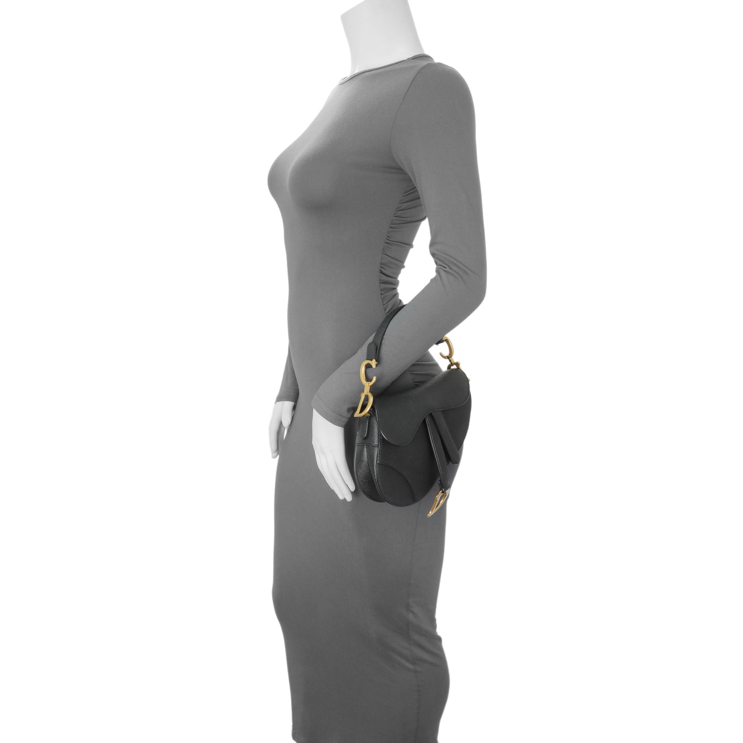 Exclusive Christian Dior Black Grained Calfskin Mini Saddle Bag — Alternate View 7