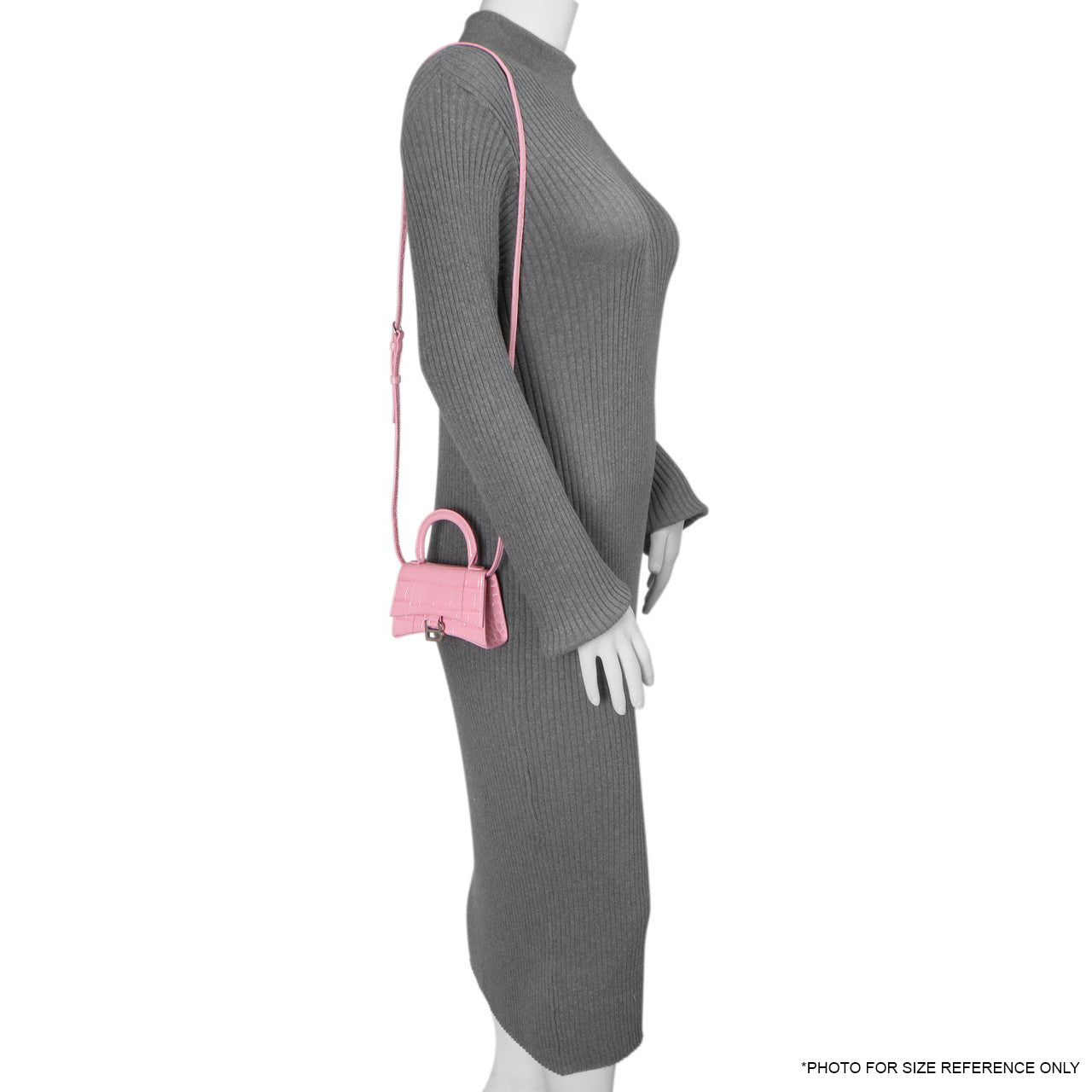 Exclusive Balenciaga Pink Crocodile Embossed Shiny Calfskin Mini Hourglass Top Handle Bag — Alternate View 10