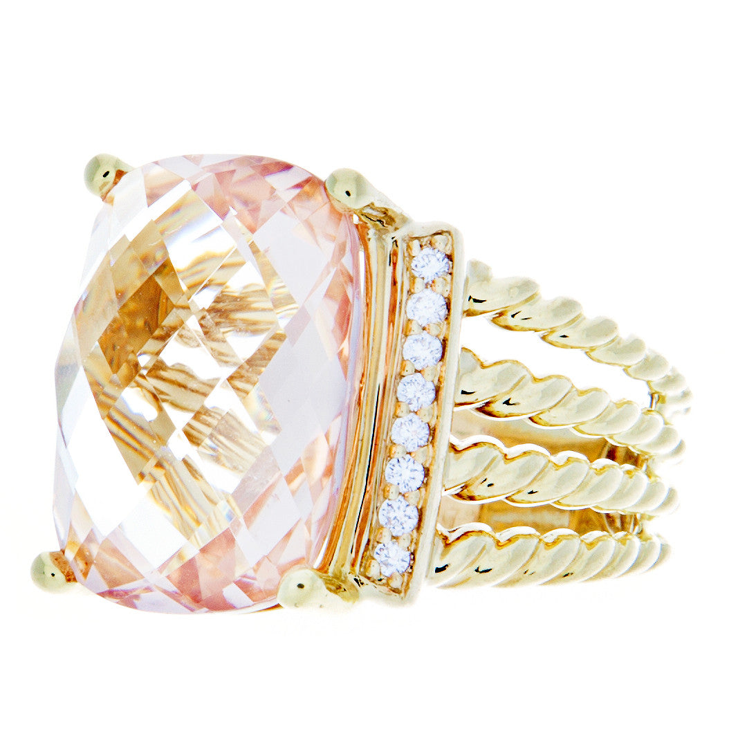 Exclusive David Yurman 18K Yellow Gold, Morganite & Diamond Wheaton Ring — Detail View